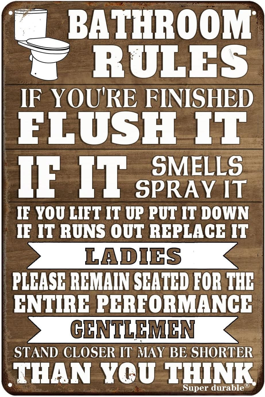 Home Decor Quotes - Funny Bathroom Rules Metal Tin Sign