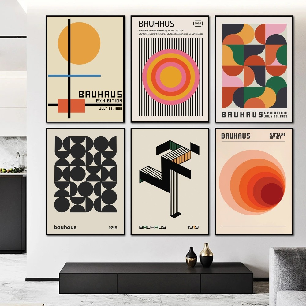 Home Decor Outside - （2D Tin painting）Bauhaus Geometric Exhibition Poster