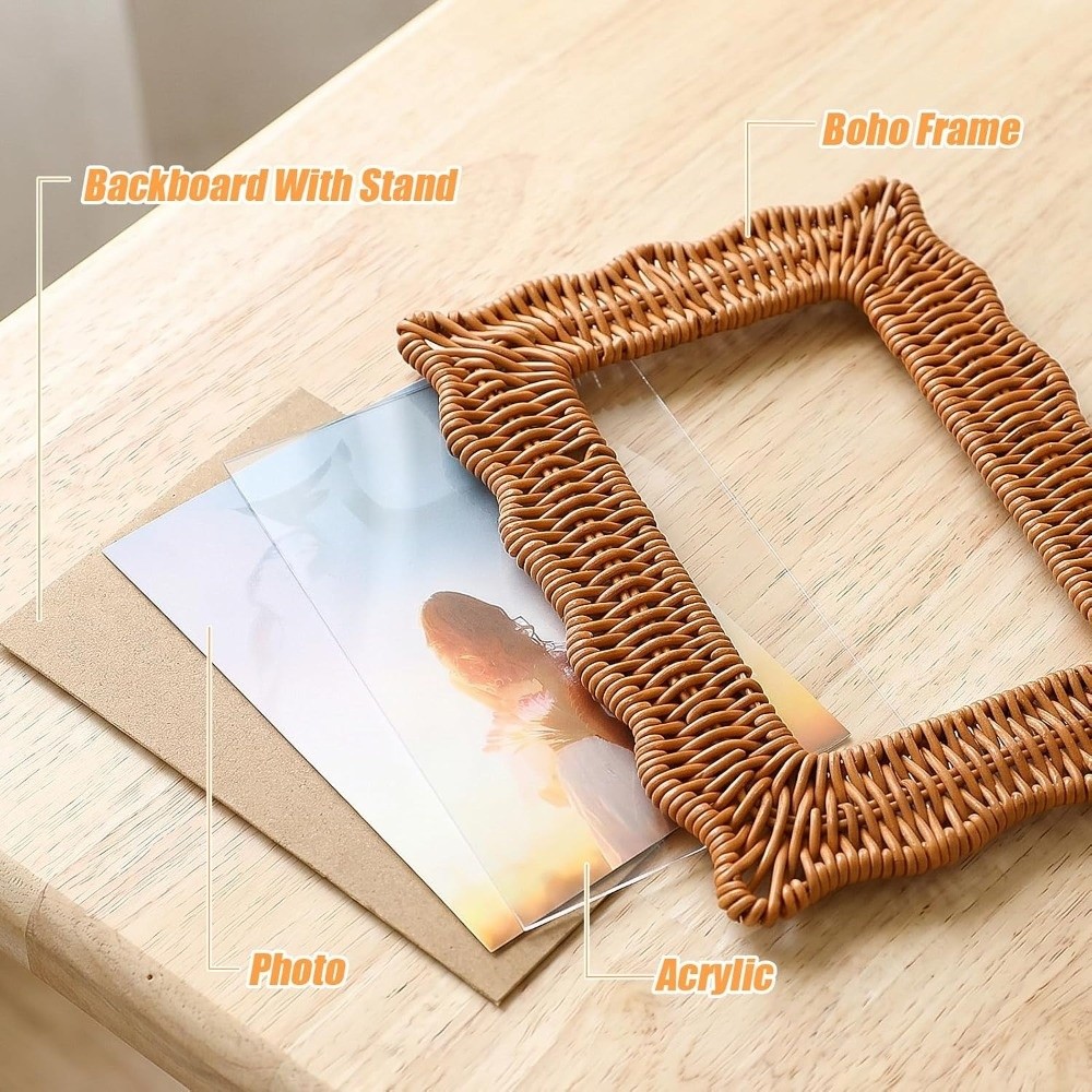 Boho Style Vintage Rattan Phot - Bamboo Photo Frame 评论和价格