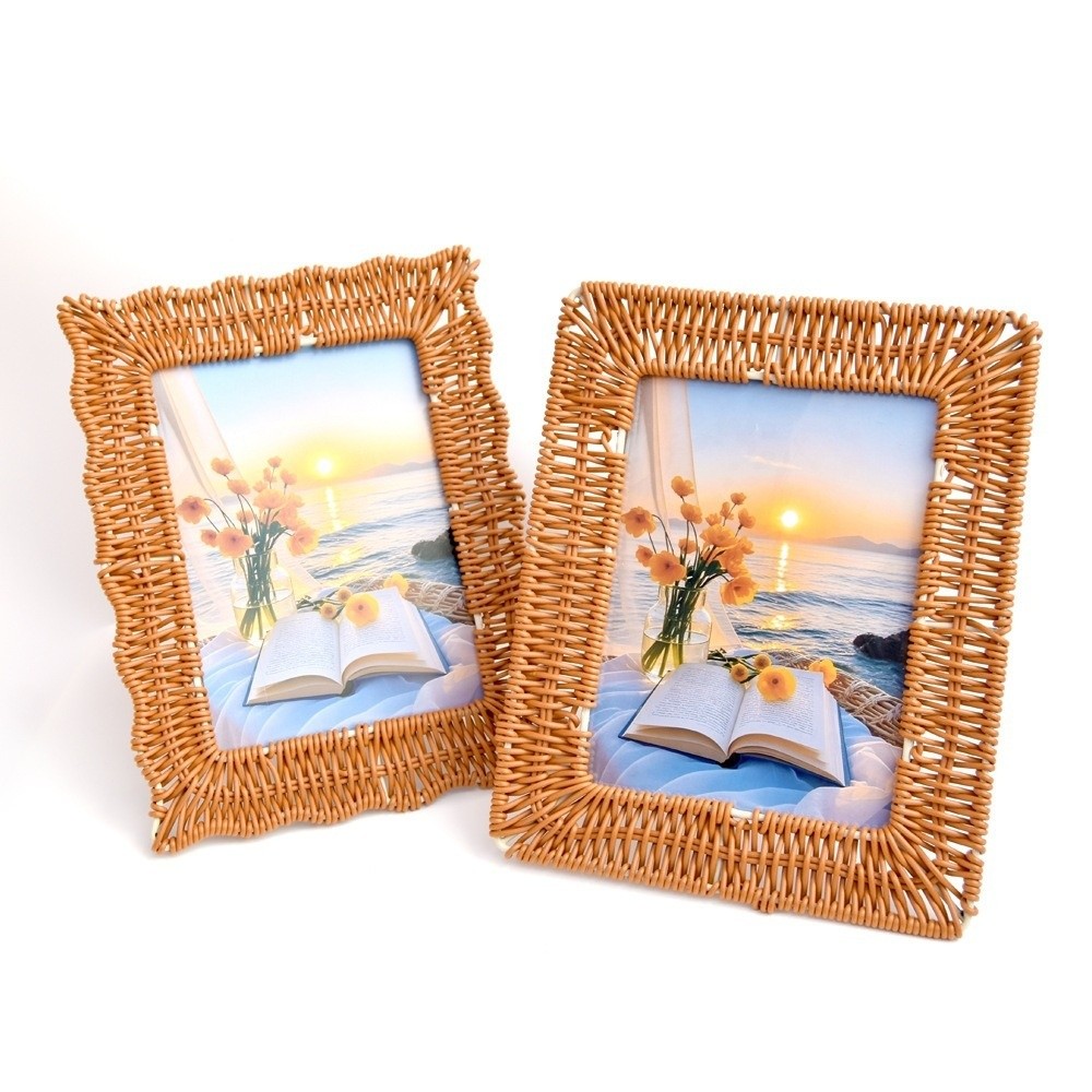 Boho Style Vintage Rattan Phot - Bamboo Photo Frame 评论和价格