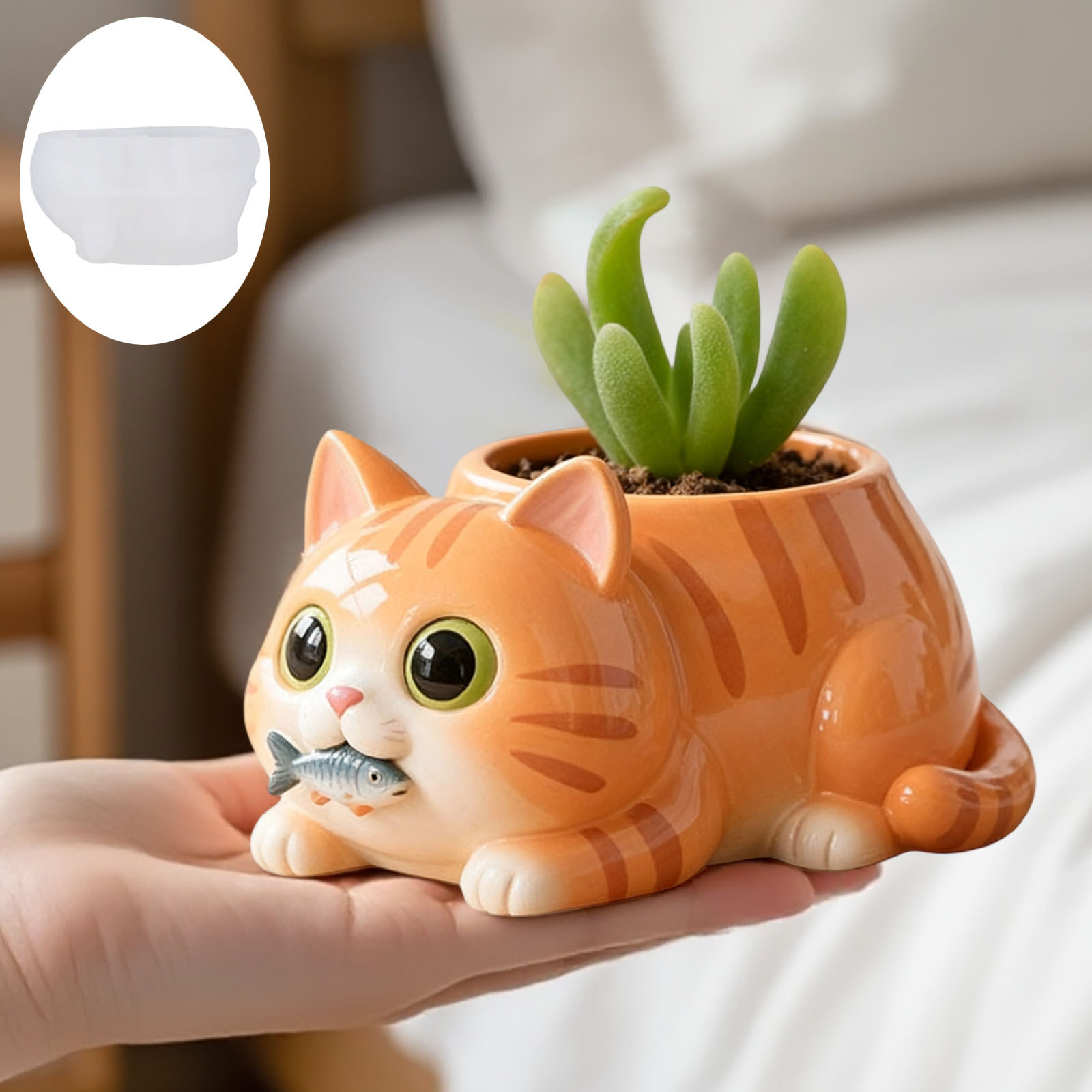 Cat Eating Fish Flower Pot Sil - Succulent Planter Pot 评论和价格