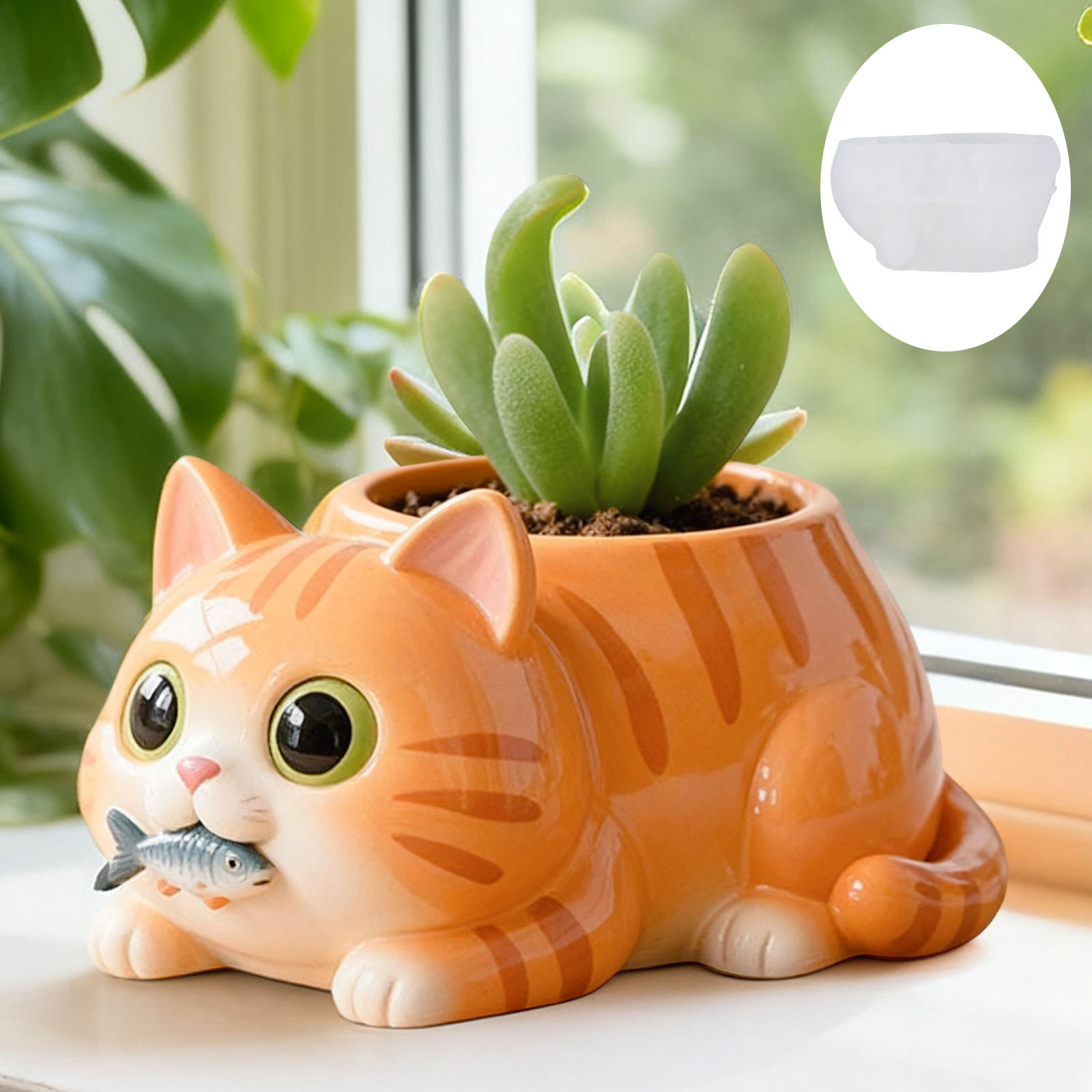 Cat Eating Fish Flower Pot Sil - Succulent Planter Pot 评论和价格